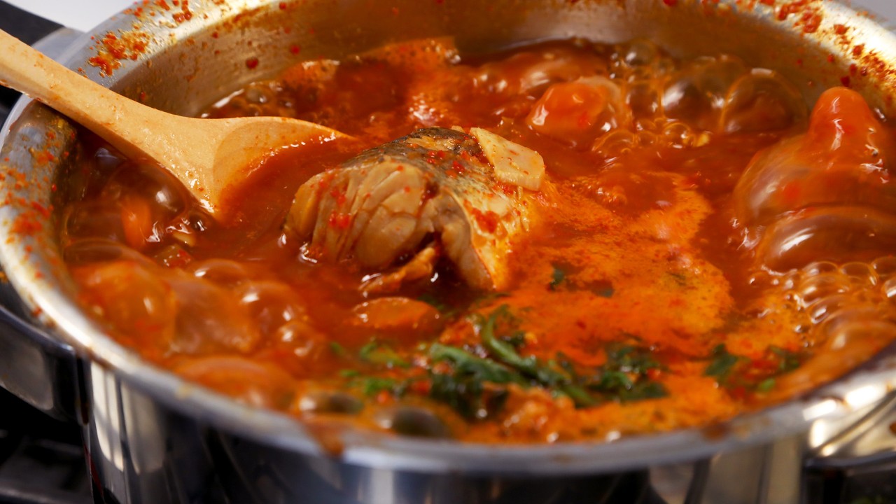 Maeuntang (Korean Spicy Fish Stew) with Whiting Fish