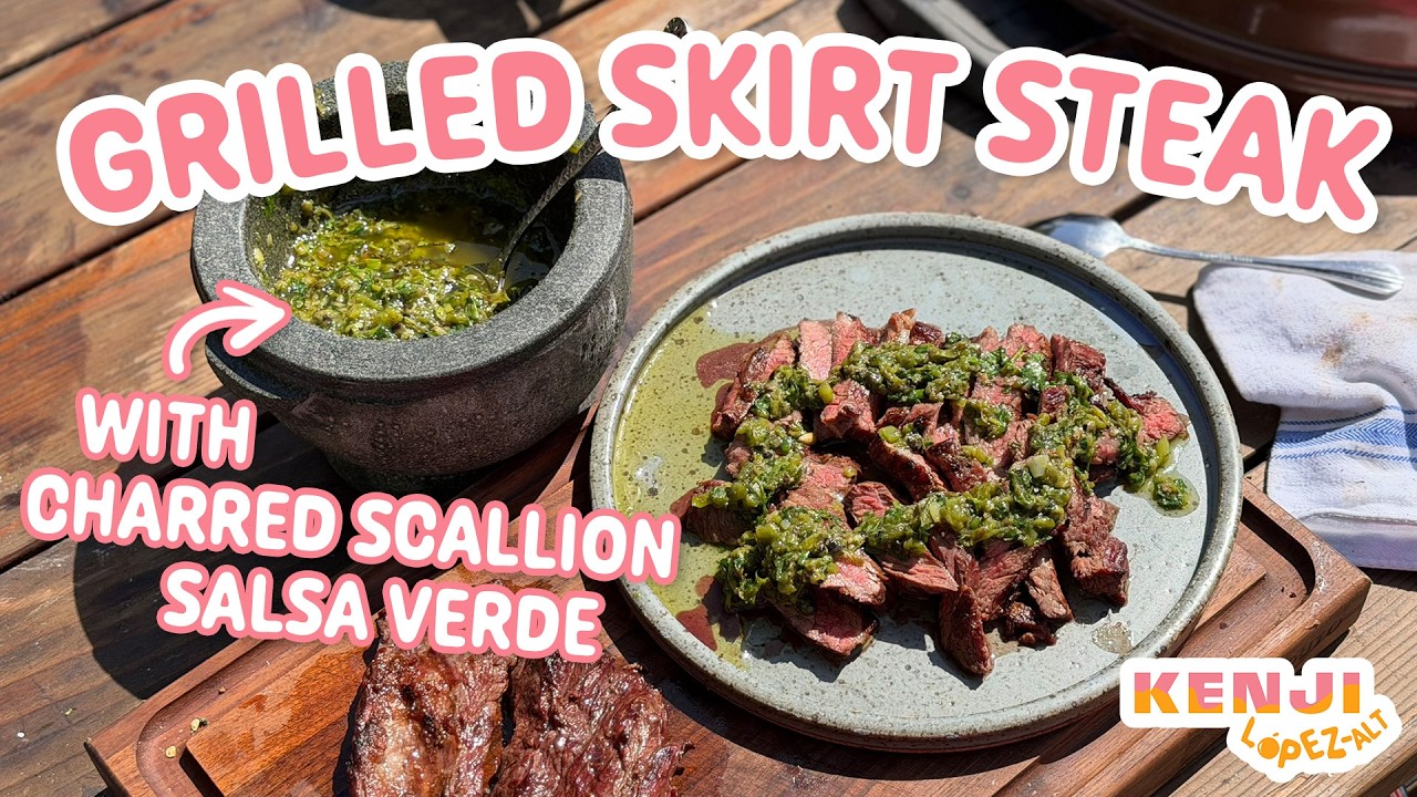 Grilled Skirt Steak with Charred Scallion Salsa Verde